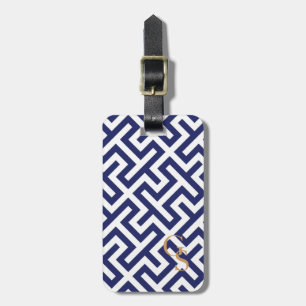 Modern blue abstract geometric patterns monogram luggage tag
