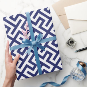 Modern blue abstract geometric patterns monogram wrapping paper