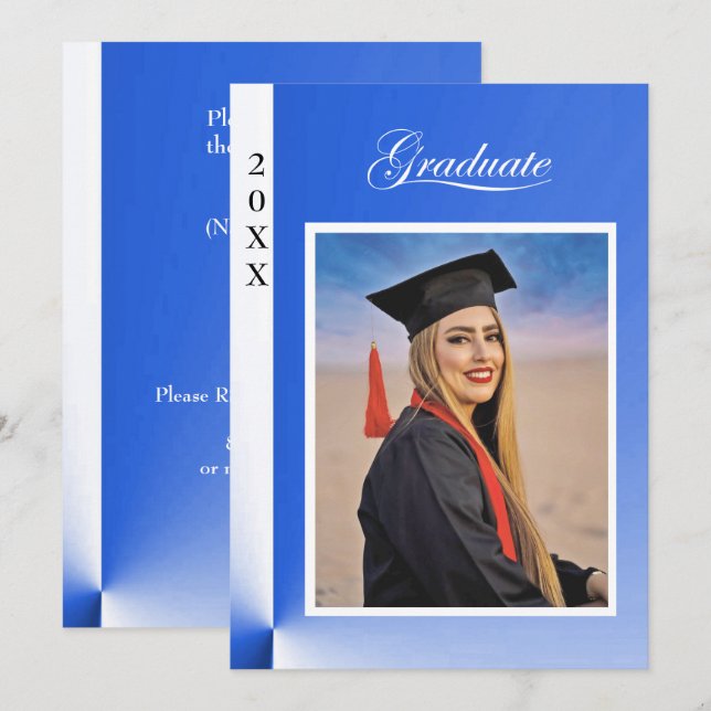 Modern Blue Abstract Graduation Invitation - photo (Front/Back)