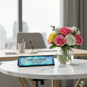 Modern Blue Abstract Liquid Marble I Custom Title Desk Name Plate