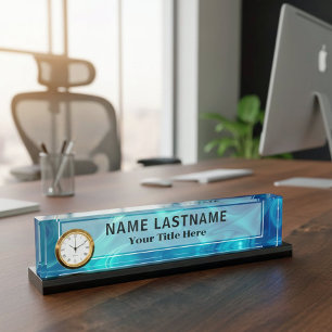 Modern Blue Abstract Liquid Marble I Custom Title Nameplate