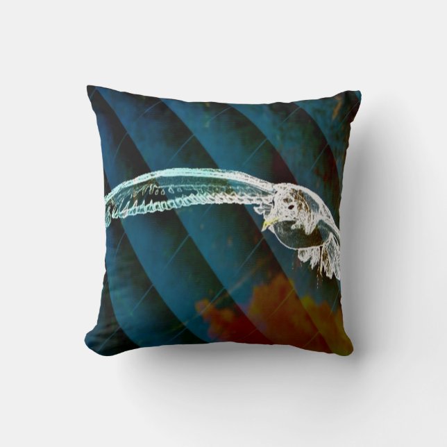 Modern Blue Abstract Ocean Birds gliding seagull Cushion (Front)