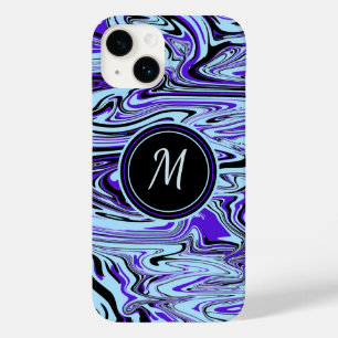 Modern Blue Abstract Watercolor Pattern Monogram Case-Mate iPhone 14 Case