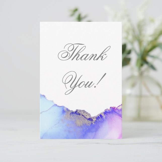 Modern Blue Abstract Wedding  Thank You Card (Standing Front)