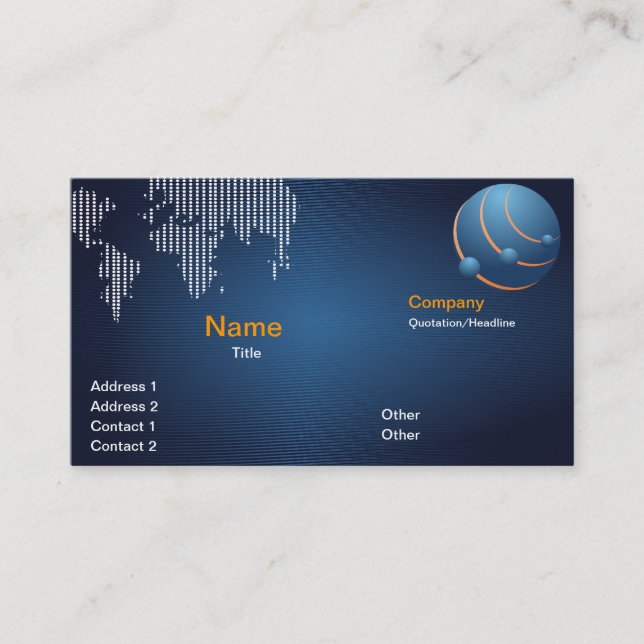Modern Blue Abstract World Business Card Custom (Front)