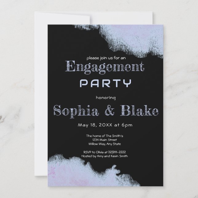 Modern Blue and Black Fun Engagement Party  Invitation (Front)