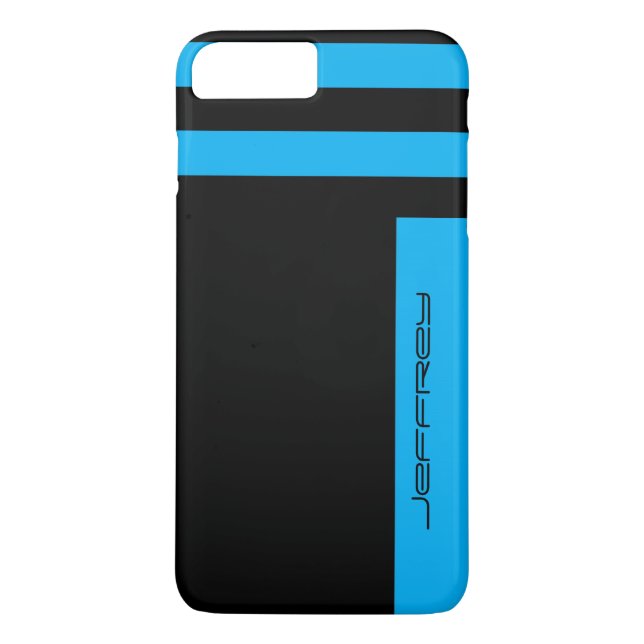 Modern Blue and Black Minimalist Custom Name Case-Mate iPhone Case (Back)