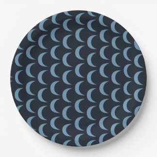 Modern Blue and Black Quarter Moon Paper Plate