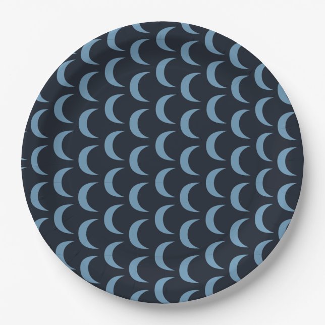 Modern Blue and Black Quarter Moon Paper Plate (Front)