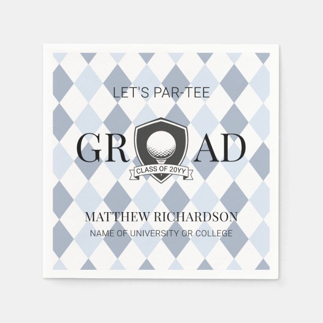 Modern Blue and Black Typography Golf Graduation Napkin (Front)
