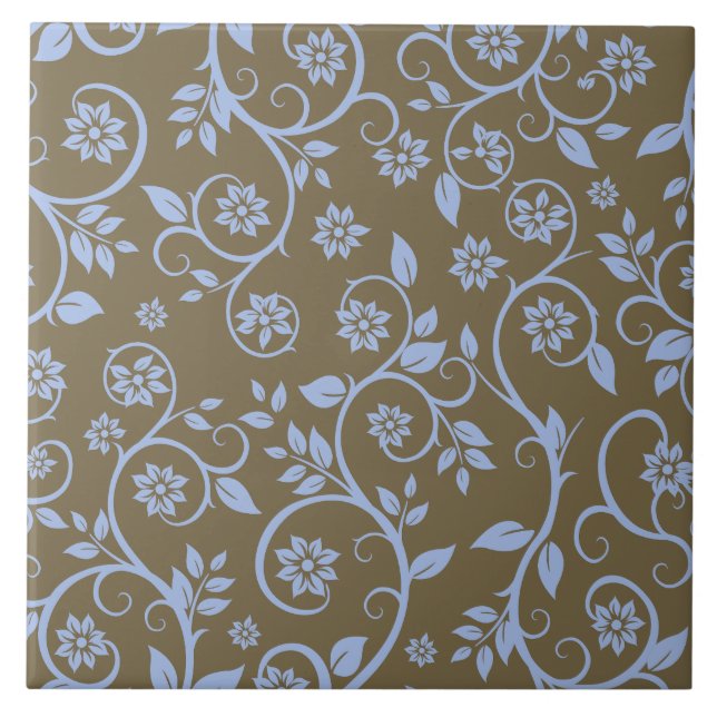modern blue and brown floral pattern tile (Front)