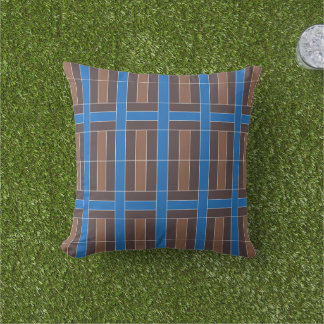 Modern Blue and Brown Geometric Plaid Pattern | Cushion