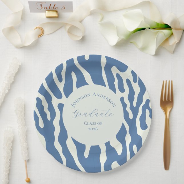 Modern blue and cream abstract Pattern graduation Paper Plate (Wedding)