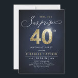 Modern blue and gold adult surprise 40th birthday invitation<br><div class="desc">Modern Shhh, it's a surprise 40th birthday party invitation features stylish script and faux gold glitter number 40 and your party details on navy blue background colour, simple and elegant, great surprise adult milestone birthday invitation for men and women. the black background colour can be changed to any colour of...</div>