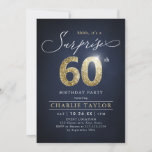 Modern blue and gold adult surprise 60th birthday invitation<br><div class="desc">Modern Shhh, it's a surprise 60th birthday party invitation features stylish script and faux gold glitter number 60 and your party details on navy blue background colour, simple and elegant, great surprise adult milestone birthday invitation for men and women. the black background colour can be changed to any colour of...</div>