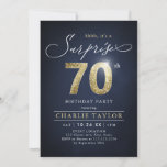 Modern blue and gold adult surprise 70th birthday invitation<br><div class="desc">Modern Shhh, it's a surprise 70th birthday party invitation features stylish script and faux gold glitter number 70 and your party details on navy blue background colour, simple and elegant, great surprise adult milestone birthday invitation for men and women. the black background colour can be changed to any colour of...</div>