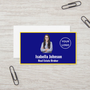 Modern Blue and Gold Custom Photo Realtor Business Card