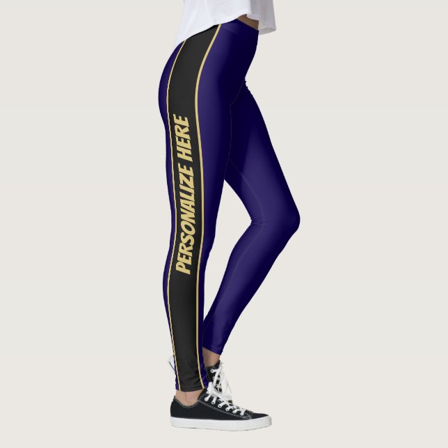 Modern Blue and Gold Custom Text  Leggings (Right)