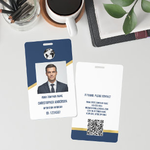 Modern Blue And Gold Employee Photo ID Security Badge