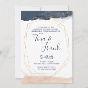 Modern Blue and Gold Engagement Invitation