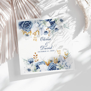 Modern Blue and Gold Floral Wedding Napkin