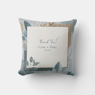 Modern Blue and Gold Geometric Botanical Wedding  Cushion