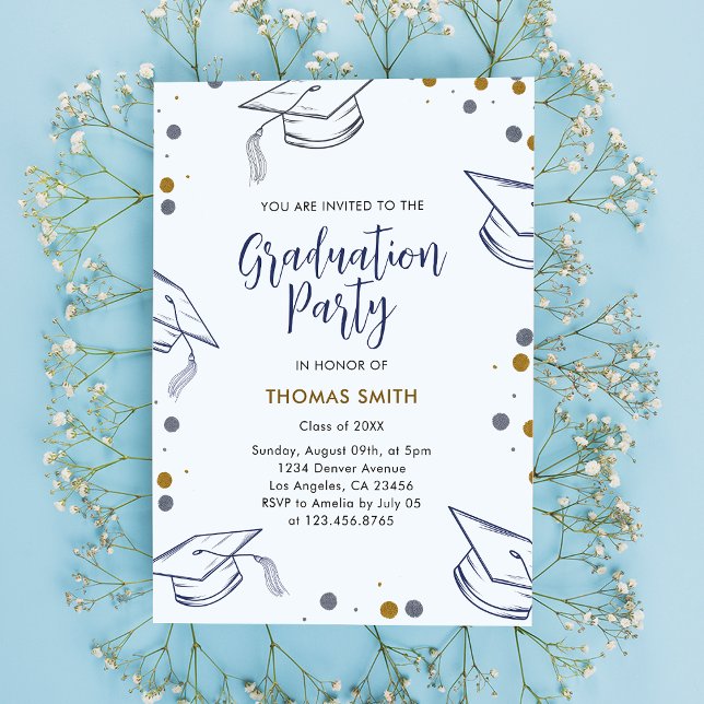 Modern Blue and Gold Graduation Party Invitation (Creator Uploaded)
