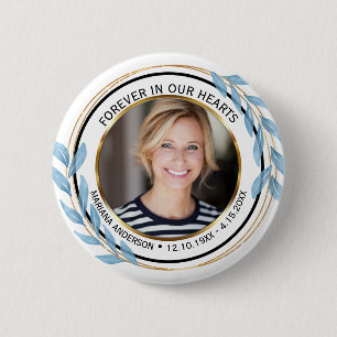 Modern Blue and Gold Leaf Forever in our Hearts 6 Cm Round Badge