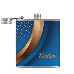 Modern Blue and Gold Liquor Vinyl Wrapped Flask