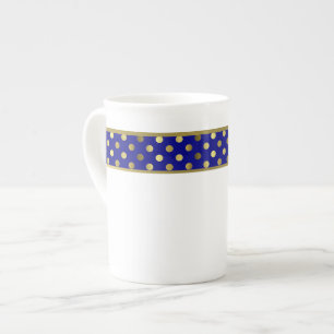 Modern Blue and Gold Polka Dot Band Bone China Mug