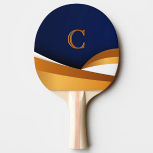 Modern Blue and Gold Wave Monogram Design Ping Pong Paddle