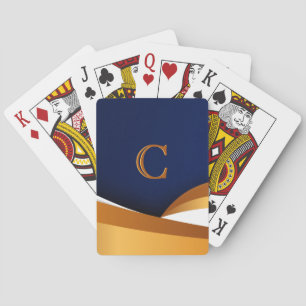 Modern Blue and Gold Wave Monogram Design Playing Cards