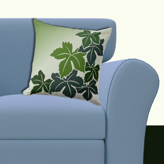 Modern Blue and Green Botanical Wine Leaves Cushion (Modern Blue and Green Botanical Wine Leaves Throw Pillow)