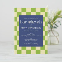 Modern Blue and Green Chequerboard Bar Mitzvah
