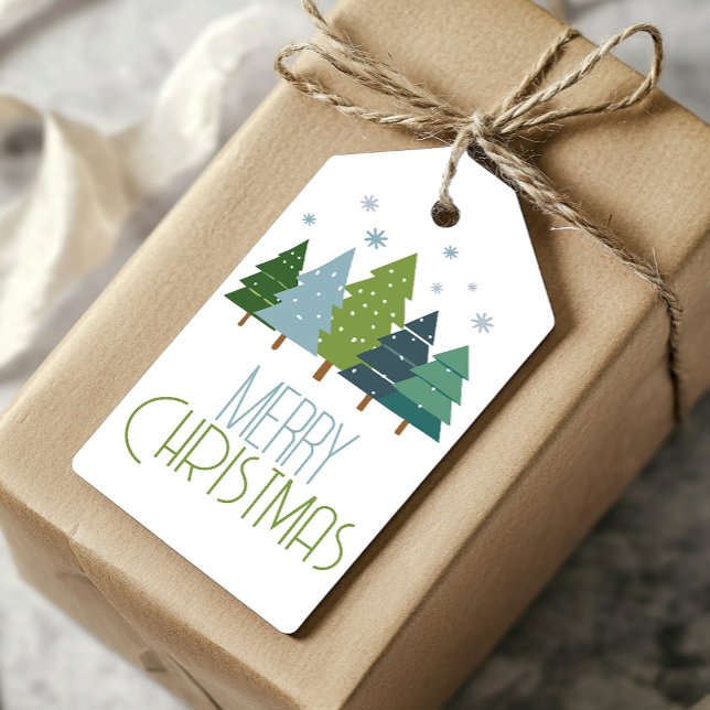 Modern Blue and Green Christmas Tree Gift Tag (Modern, simple, colorful, and fun, you can edit the text with your custom message.)
