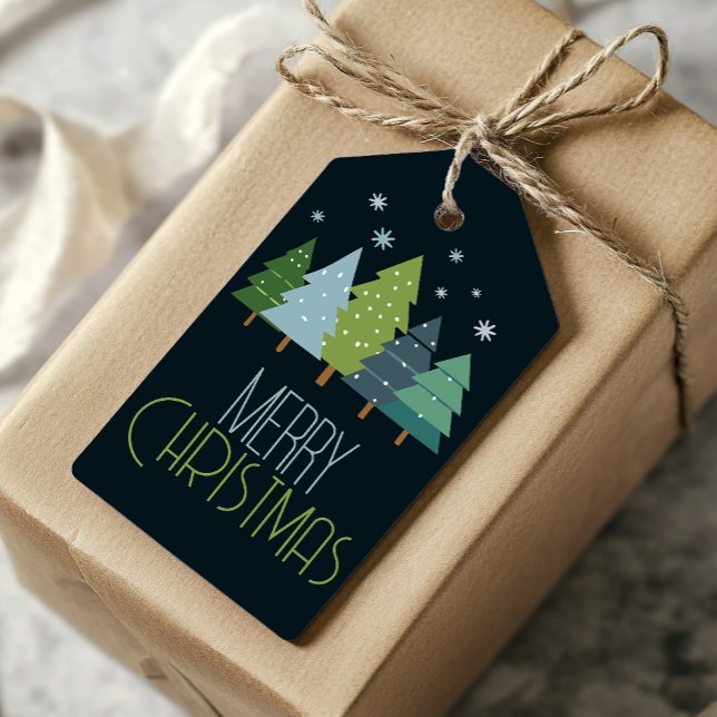 Modern Blue and Green Christmas Tree Gift Tag (Modern, simple, and colorful,  customize this tag with your text or leave as is for a fun gift!)