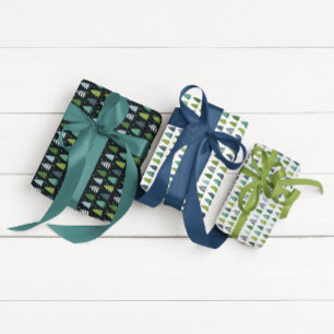 Modern Blue and Green Christmas Tree Wrapping Paper Sheet