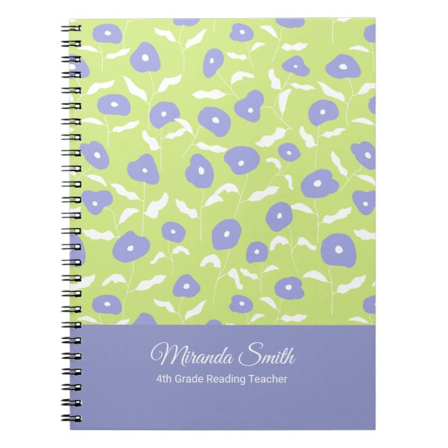Modern Blue and Green Floral Personalised Notebook (Front)