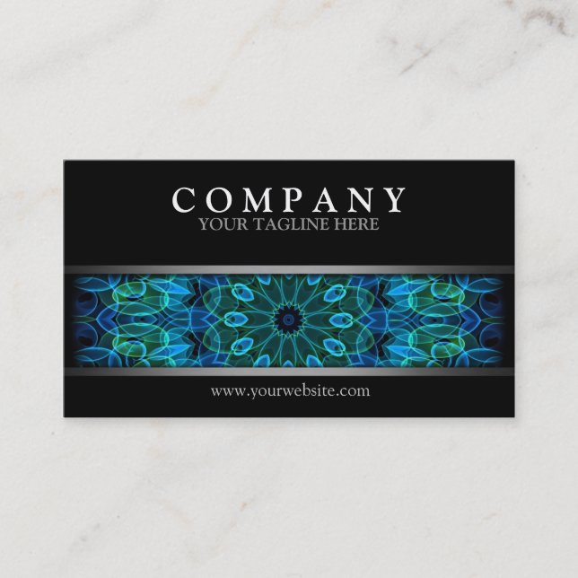 Modern Blue and Green Gems Mandala Business Card (Front)