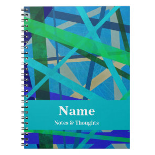 Modern Blue and Green Lines Abstract Notebook