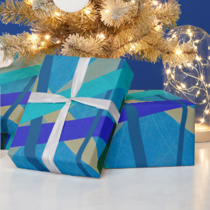 Modern Blue and Green Lines Geometric Abstract Wrapping Paper