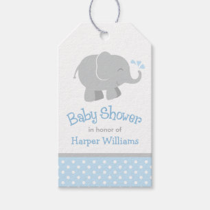 Modern Blue and Grey Elephant Boy Baby Shower Gift Tags