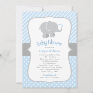 Modern Blue and Grey Elephant Boy Baby Shower Invitation