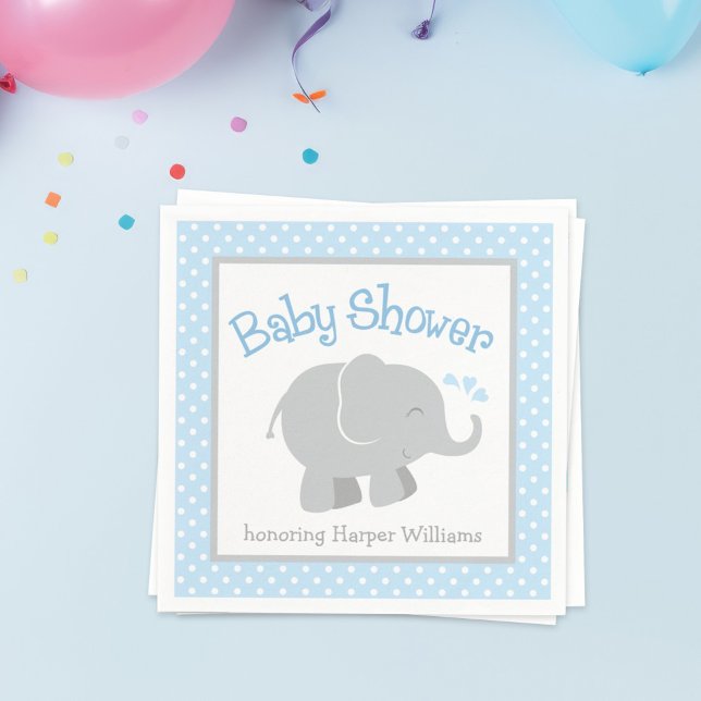 Modern Blue and Grey Elephant Boy Baby Shower Napkin (Creator Uploaded)