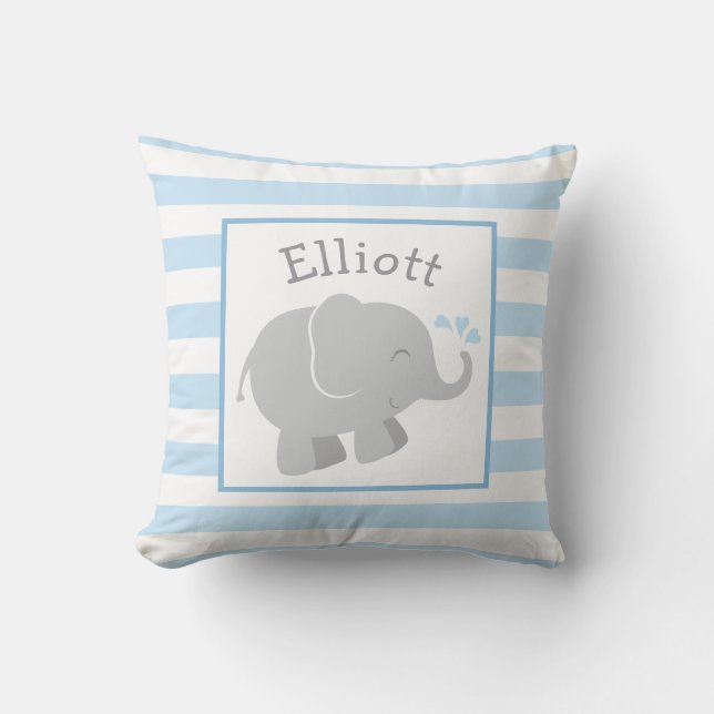 Modern Blue and Grey Elephant Monogram Cushion (Front)