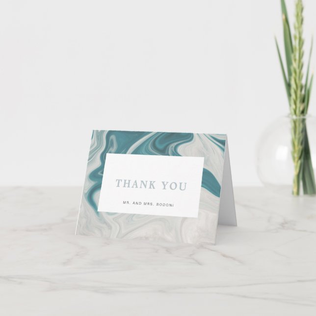 Modern Blue and Grey Marble Thank You Card (Front)