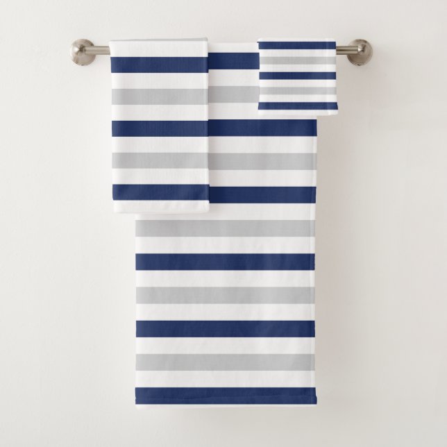Modern Blue and Grey Stripes Bath Towel Set (Insitu)