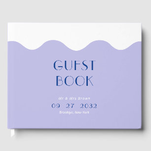 Modern Blue and Lavender Wave Wedding Guest Book