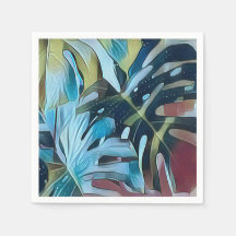 Modern Blue and Moody Monstera Leaves Decoupage