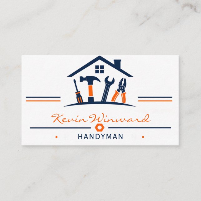 Modern Blue and Orange Handyman Card (Front)
